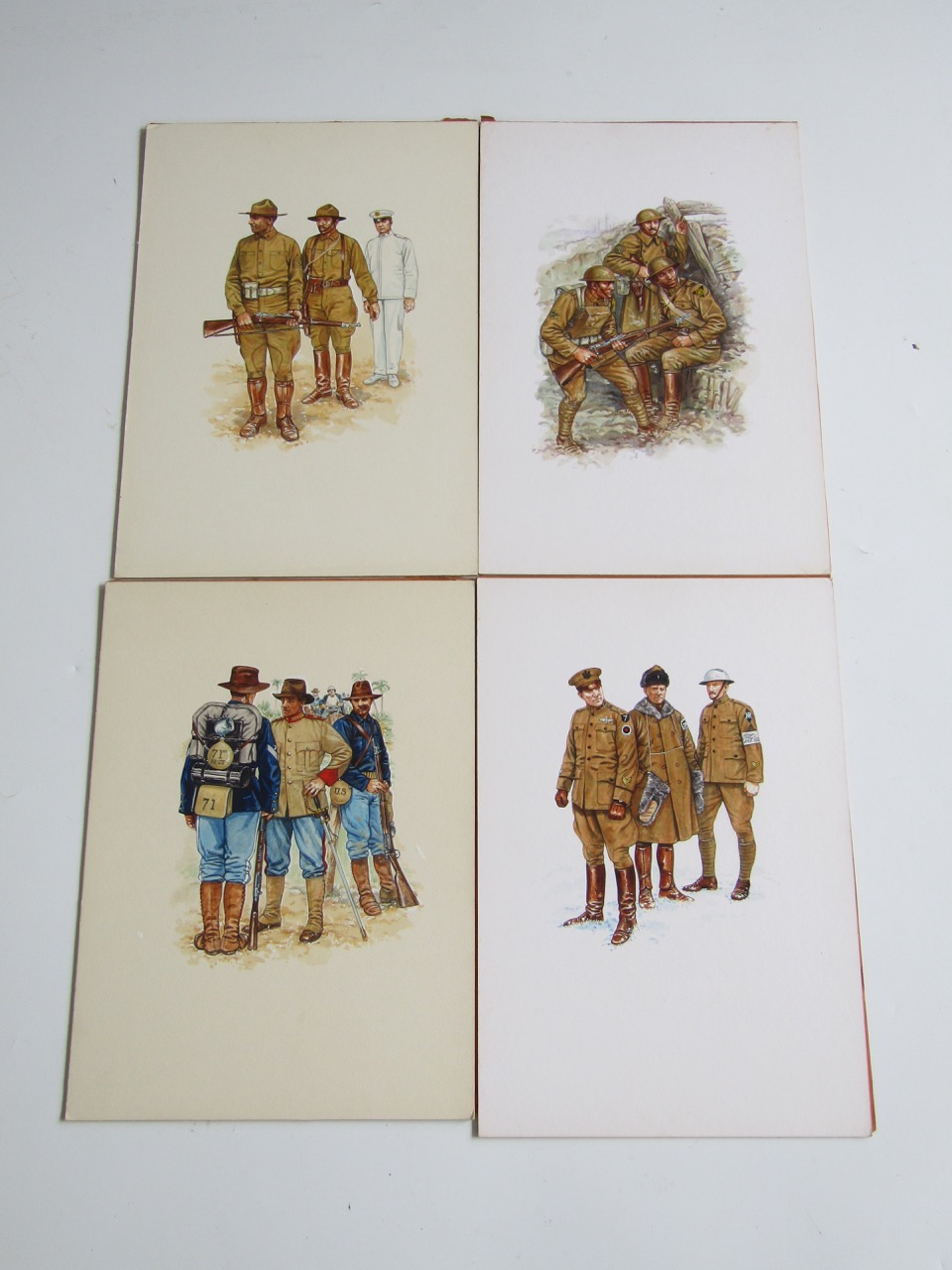 Jeffrey Burn (Contemporary) Four studies of pre-1918 US troops, watercolour and gouache, each