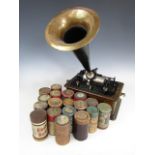 An early 20th Century Edison Model 'A' Standard Phonograph, No.104743, in 'green tint' oak case with