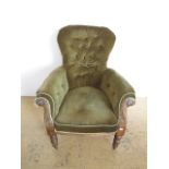 A Victorian button-upholstered walnut armchair