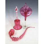 Three pieces of Victorian ruby glass, including a Jack-in-the-pulpit epergne, 33 cm, a pipe and a