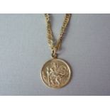 A 9ct gold Saint Christopher pendant, on a fancy 9ct gold curb link neck chain, 6g