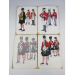 Jeffrey Burn (Contemporary) Four 18th Century British military uniform studies, watercolour and
