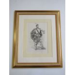 Jeffrey Burn (Contemporary) A pen and ink study of a Victorian Highland Regimental Officer, framed