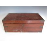 A mid 19th Century mahogany portable writing desk with military style brass mounts, 51 cm x 28 cm