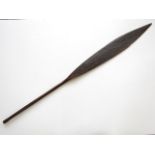 An antique Maori hoe / paddle, having an offset palmate blade and cylindrical pommel, 158 cm