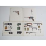 Jeffrey Burn (Contemporary) Four studies of Waffen-SS small arms and equipment, original artwork for