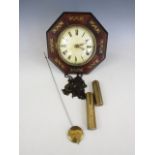 A Victorian weight driven dial clock, with two train movement and brass inlaid mahogany octagonal