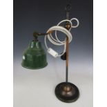 A vintage copper desk lamp with Maxlume green enamelled shade, 57 cm, circa 1930