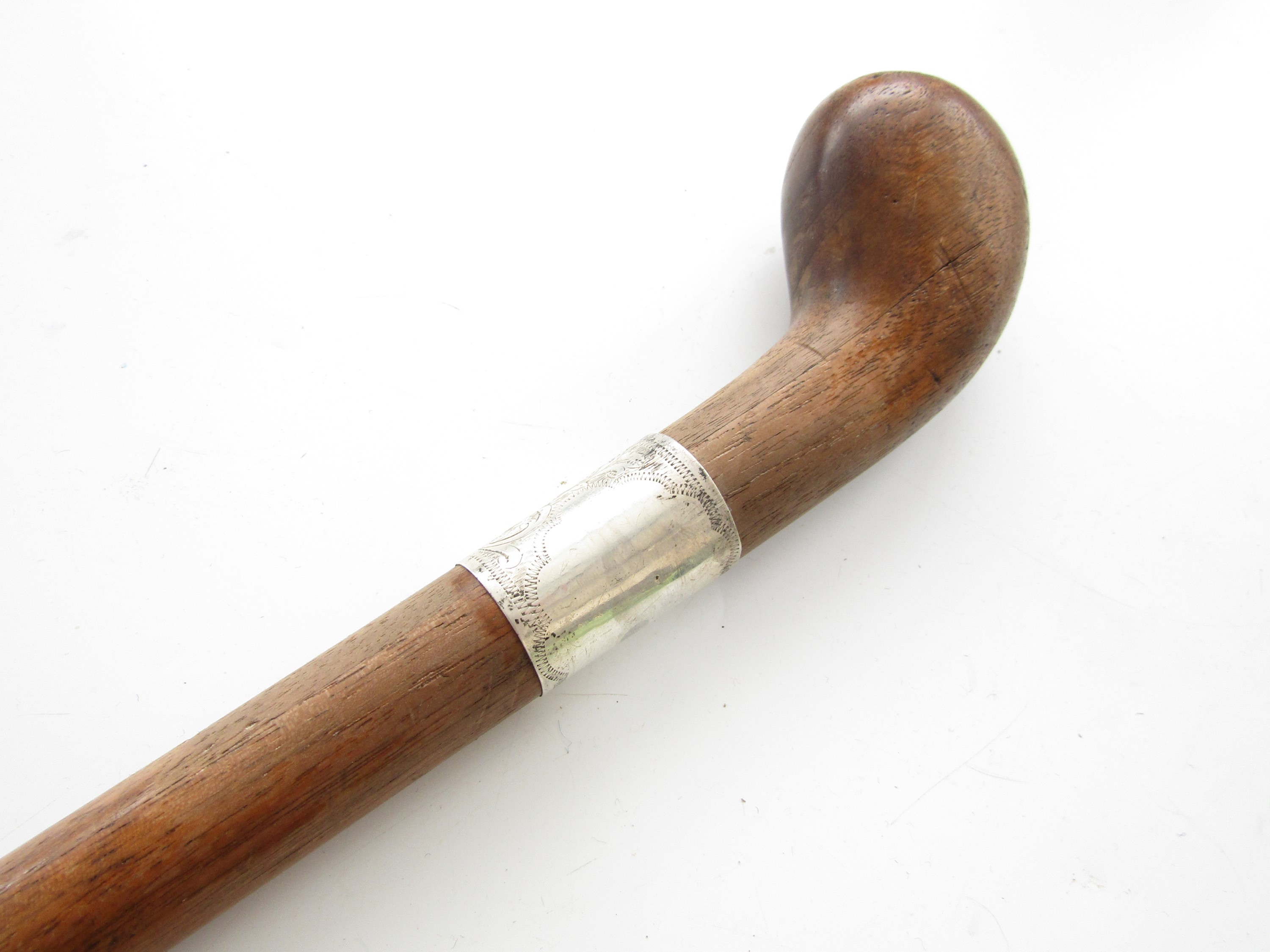 A Great War walking cane turned from aircraft propeller laminated timber, having a foliate- - Image 2 of 2