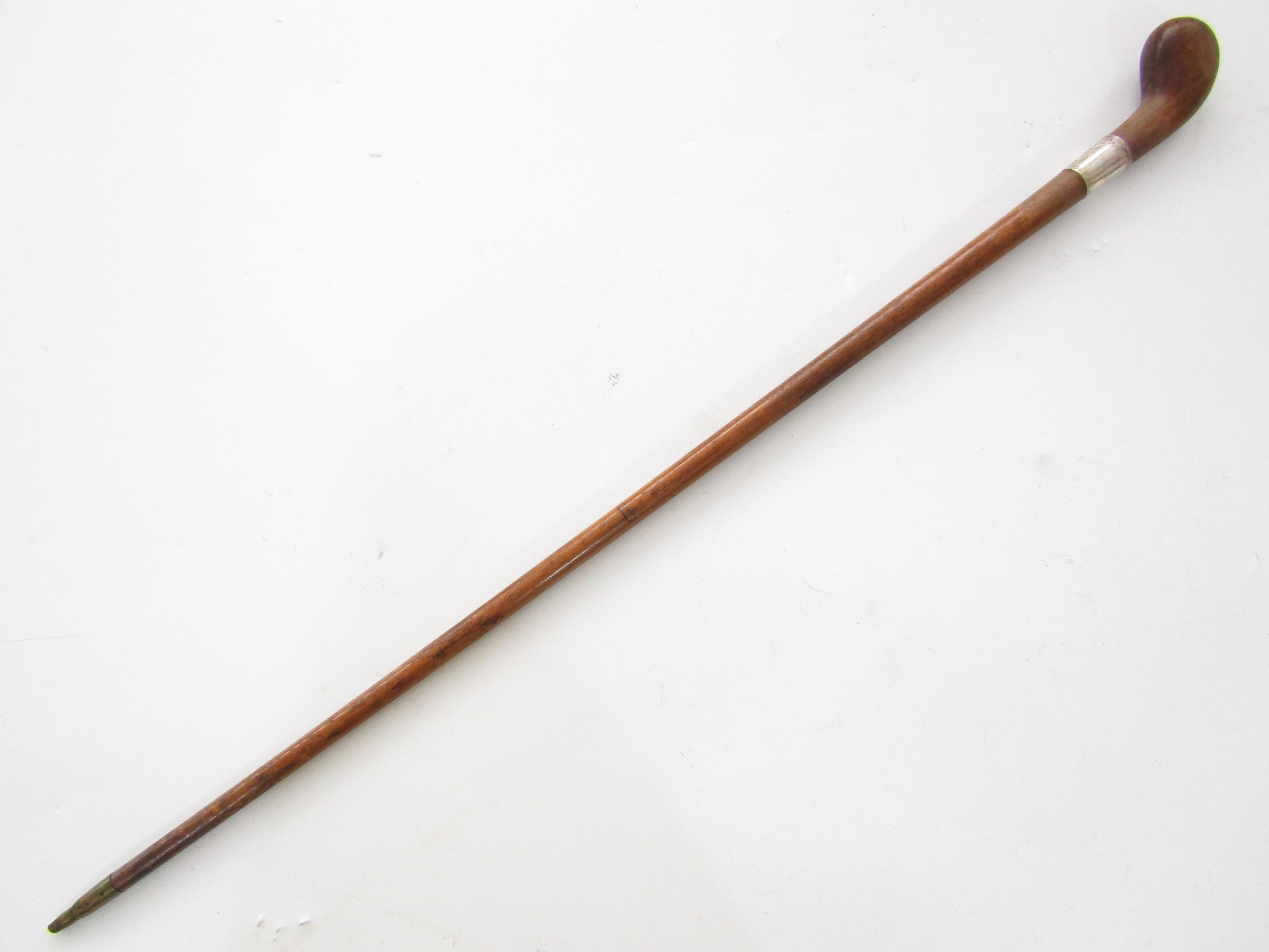 A Great War walking cane turned from aircraft propeller laminated timber, having a foliate-