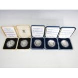 Five GB Royal Mint silver proof commemorative coins, celebrating the Marriage of HRH The prince of