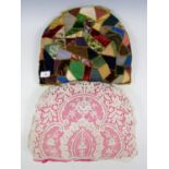 A late Victorian crazy patchwork tea cosy, together with one other Victorian lace cosy