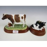 Border Fine Art figurines Ayrshire Cow and New Calf and Black and White Calf