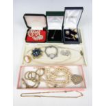 Vintage costume jewellery and watches, including cased sets of pearls etc.