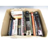 A box of military books including Mussolini's Island and London at War etc.