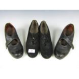 A 1940's lady's pair of Mavis black suede day shoes together with one other pair