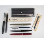 Various Parker fountain and ball-point pens