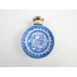 A silver mounted Samson Mordan blue and white transfer-printed earthenware scent bottle (a/f)