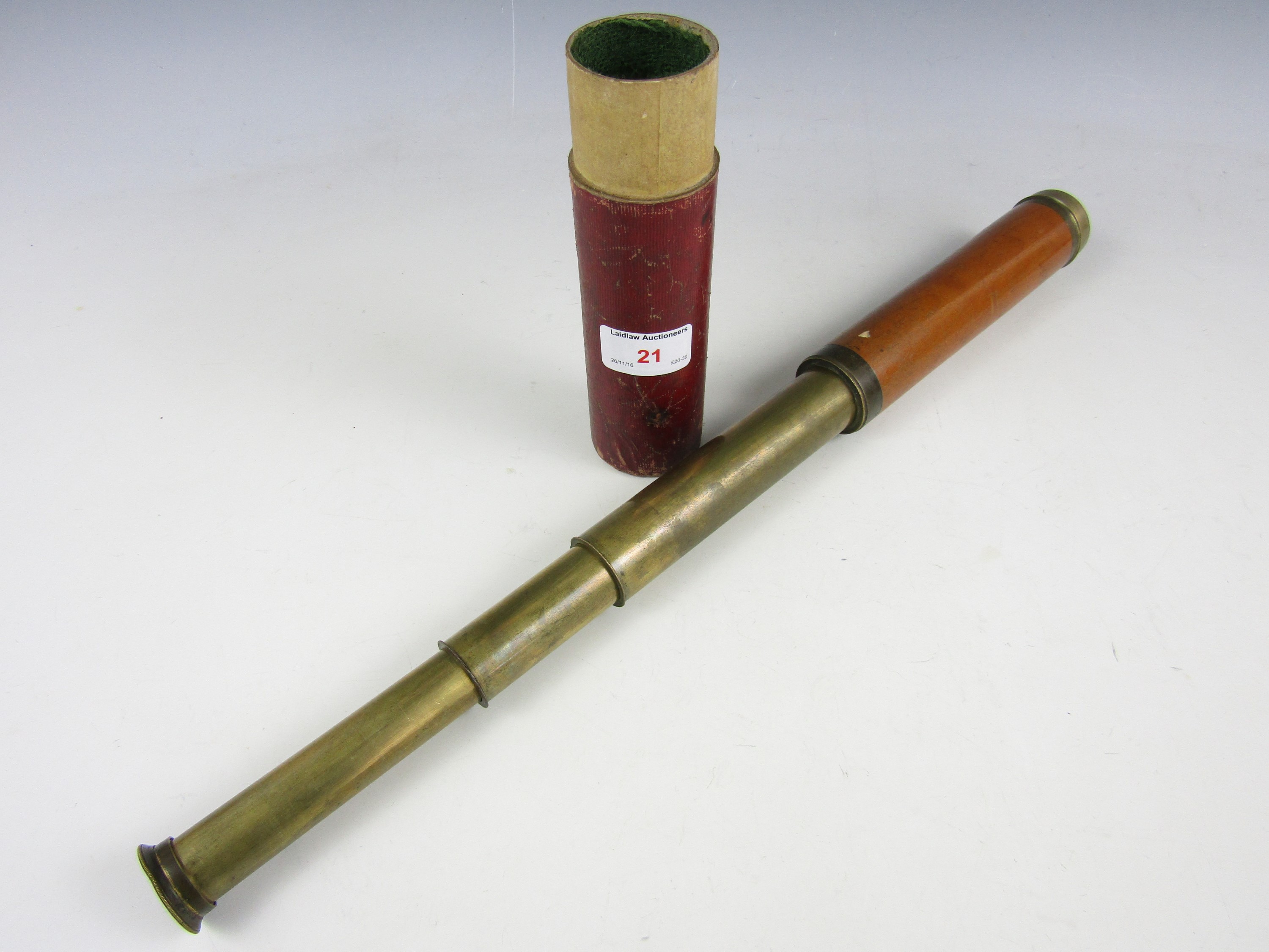 A Victorian mahogany and brass three draw telescope