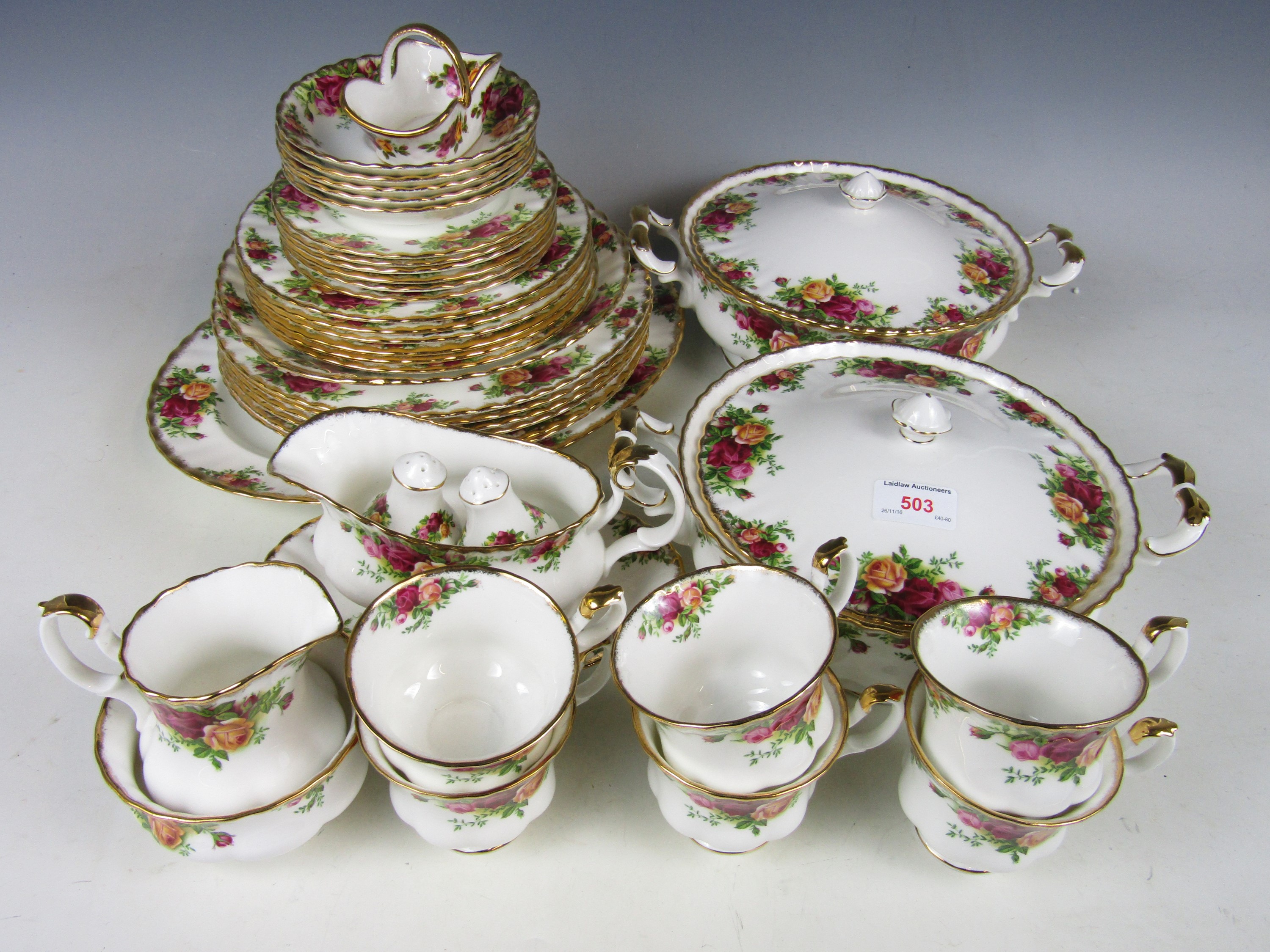 A quantity of Royal Albert Old Country Roses tea and dinner wares including an ashette, six dinner