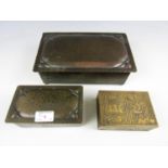 A pair of 1930's planished and anodised table boxes together with an Art Deco cigar box