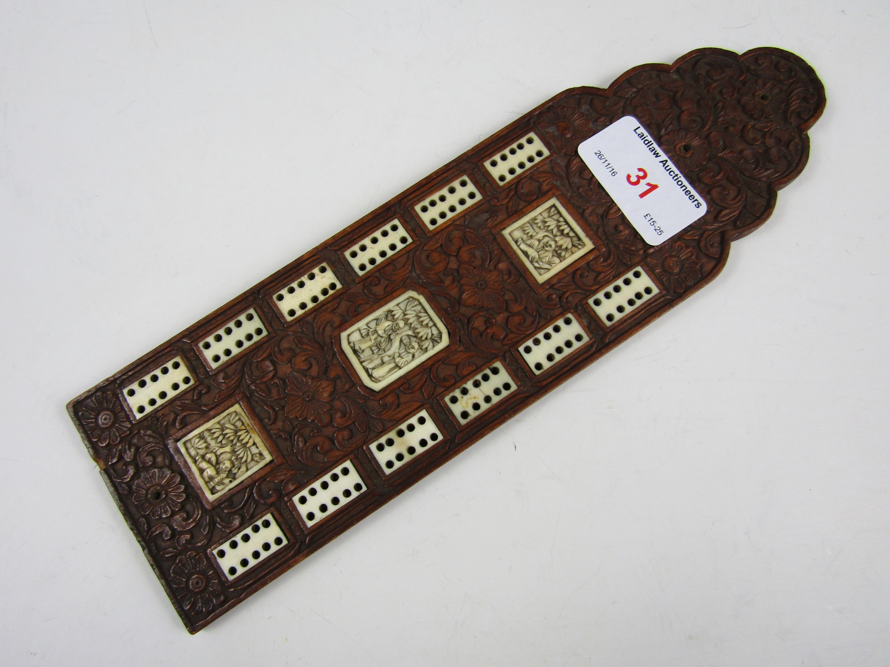 A late 19th / early 20th Century Chinese ivory and hardwood cribbage board