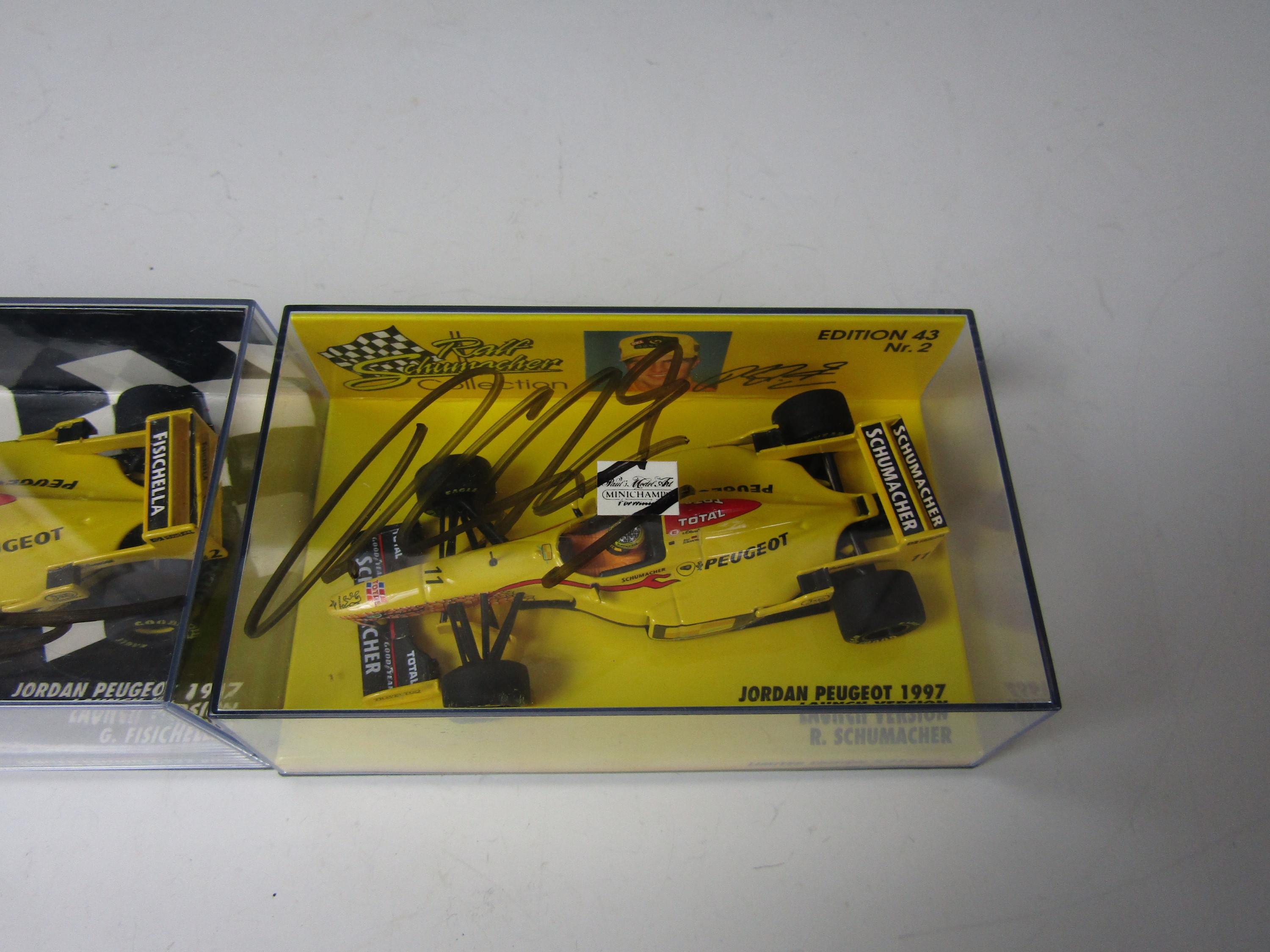 Two Paul's Model Art Minichamps die-cast Formula 1 Jordan 1997 racing cars, respectively signed by - Image 3 of 3