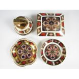Four items of Royal Crown Derby Old Imari pattern bone china, including a covered trinket box,