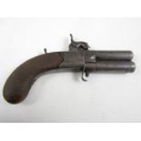 A double-barrelled turn-over-action percussion pocket pistol by Rowntree of Penrith, having engraved