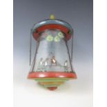A 1920s Japonisme crackle glass hall lantern, hand enamelled in the round with figures travelling by