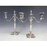 A pair of Barker-Ellis Georgian style two branch electroplate candelabra, each with detachable