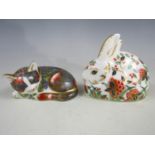 Two Royal Crown Derby Collectors' Guild bone china paperweights, including 'Catnip Kitten' and '