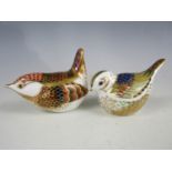 Two Royal Crown Derby Collectors' Guild bone china bird paperweights, including a Firecrest and