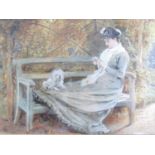 J** W** Cooper (19th Century) Autumnal portrait of a lady reclining on a garden bench, her gaze