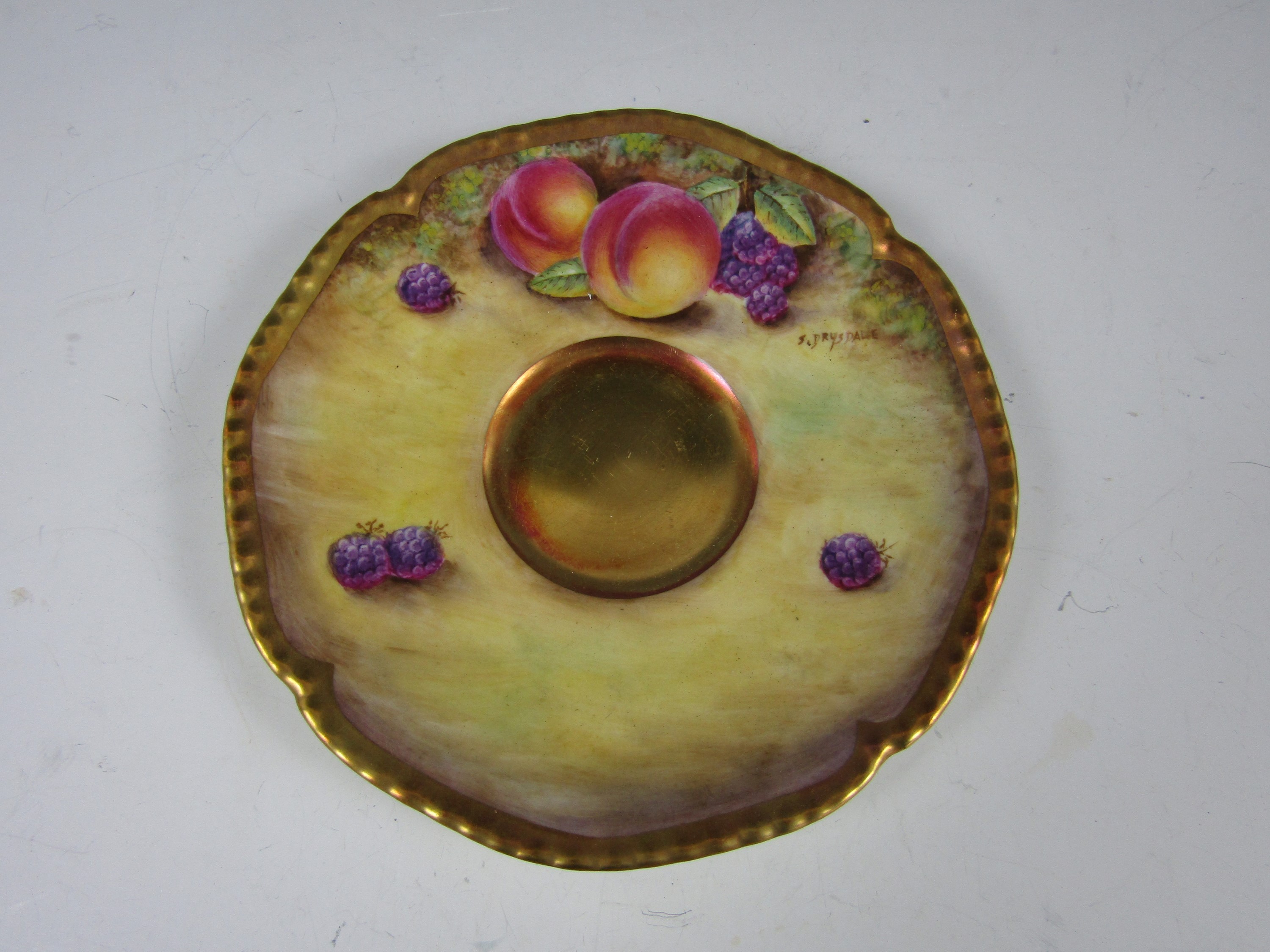 A Coalport bone china trio, each item painted with a fruit still life, comprising tea cup, saucer - Image 3 of 6
