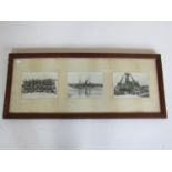 A period framed group of three photographs of a Royal Navy warship and her crew, possibly British