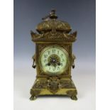 A late 19th Century French gilt brass mantel clock by Samuel Mati of Paris, having a two-train