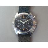 A 1960s British military Lemania Royal Navy Fleet Air Arm aircrew single-push chronograph wrist