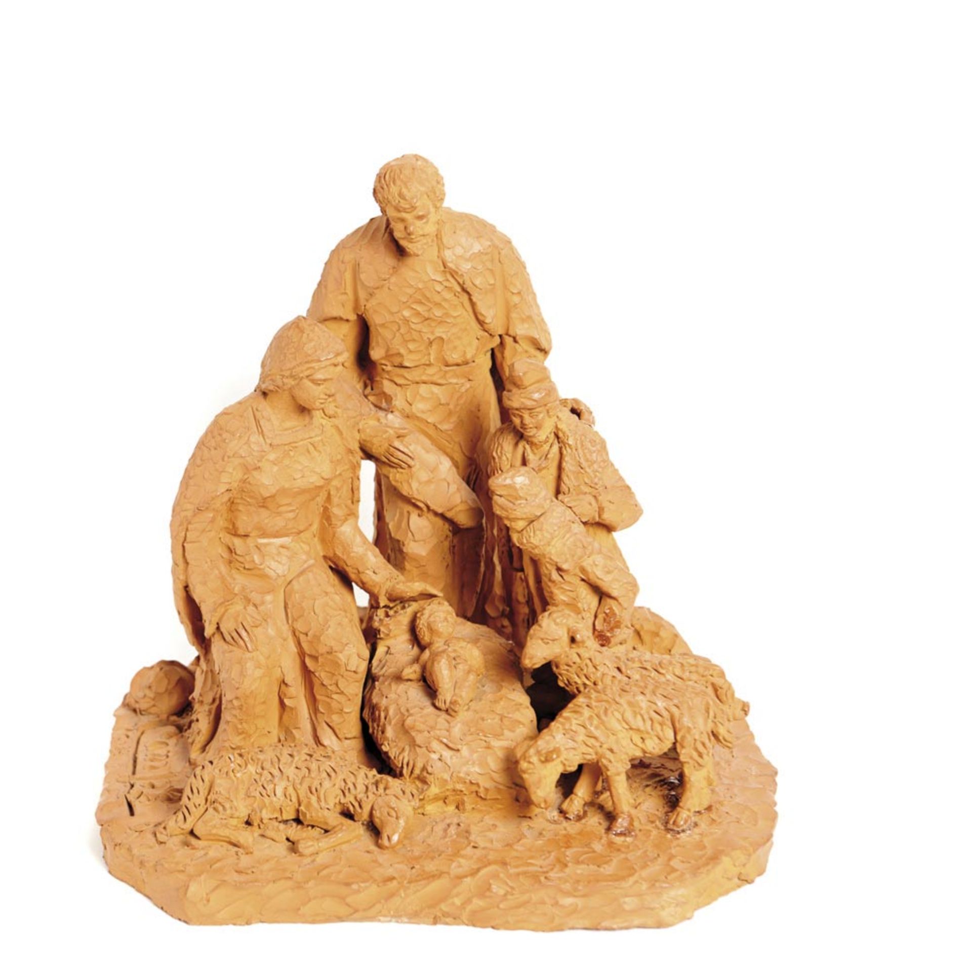 Catalan terracotta Nativity sculpture Escuela catalana, s.XX. Nacimiento. Grupo en terracota.