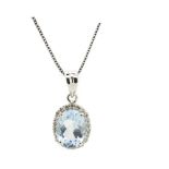 White gold, aquamarine and diamonds pendant Colgante en oro blanco con aguamarina talla oval y