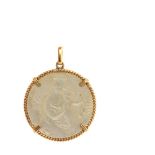 Gold and mother of pearl Virgin and Sacred Heart pendant Colgante medalla escapulario en oro con