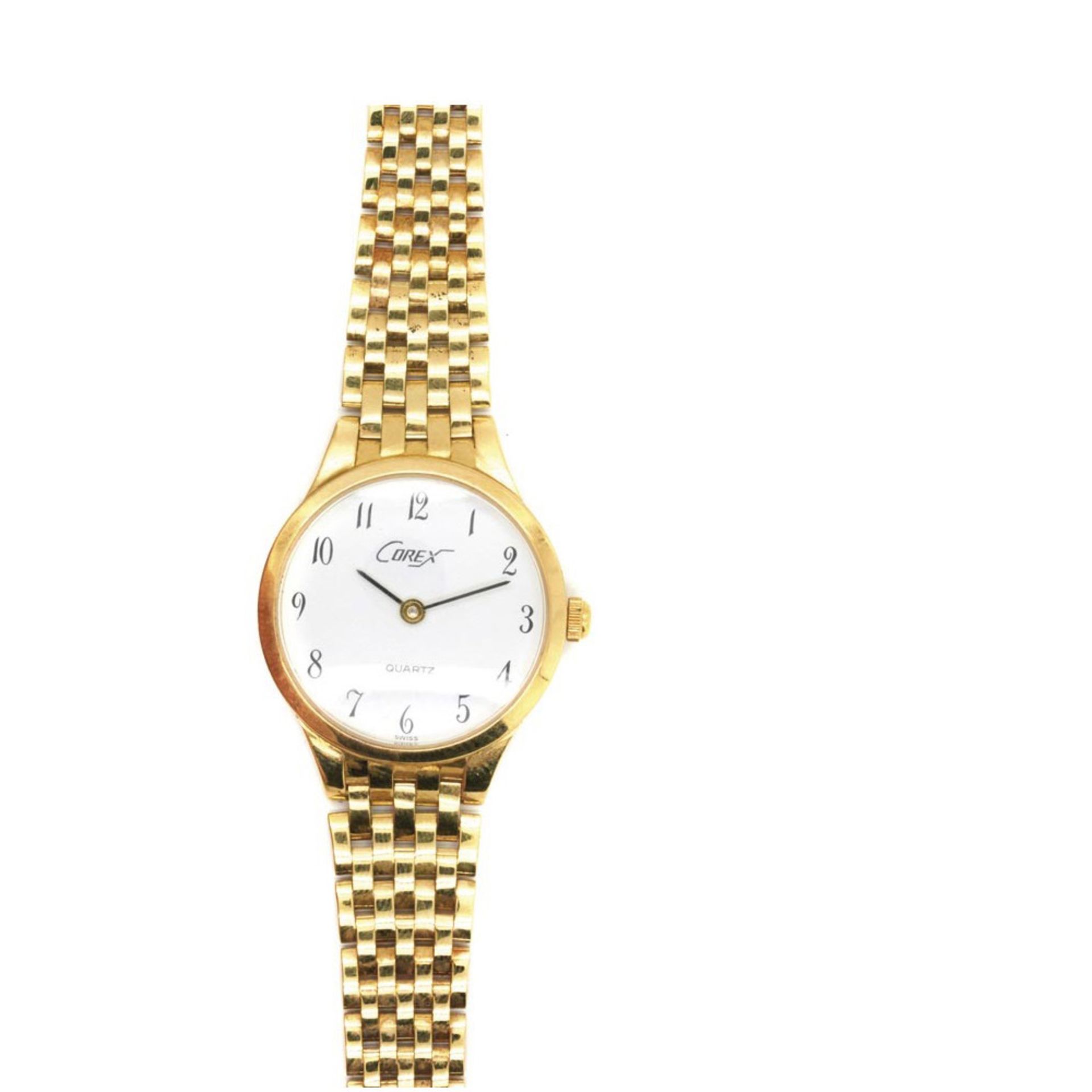 Corex gold wristwatch Reloj Corex de pulsera para señora. En oro. Esfera blanca con numeración