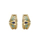 Gold, diamonds, sapphire and enamel earrings Pendientes media criolla en oro con brillantes,