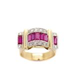 Gold, white gold, diamonds and synthetic ruby ring