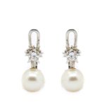 White gold, cultured pearl and diamond earrings