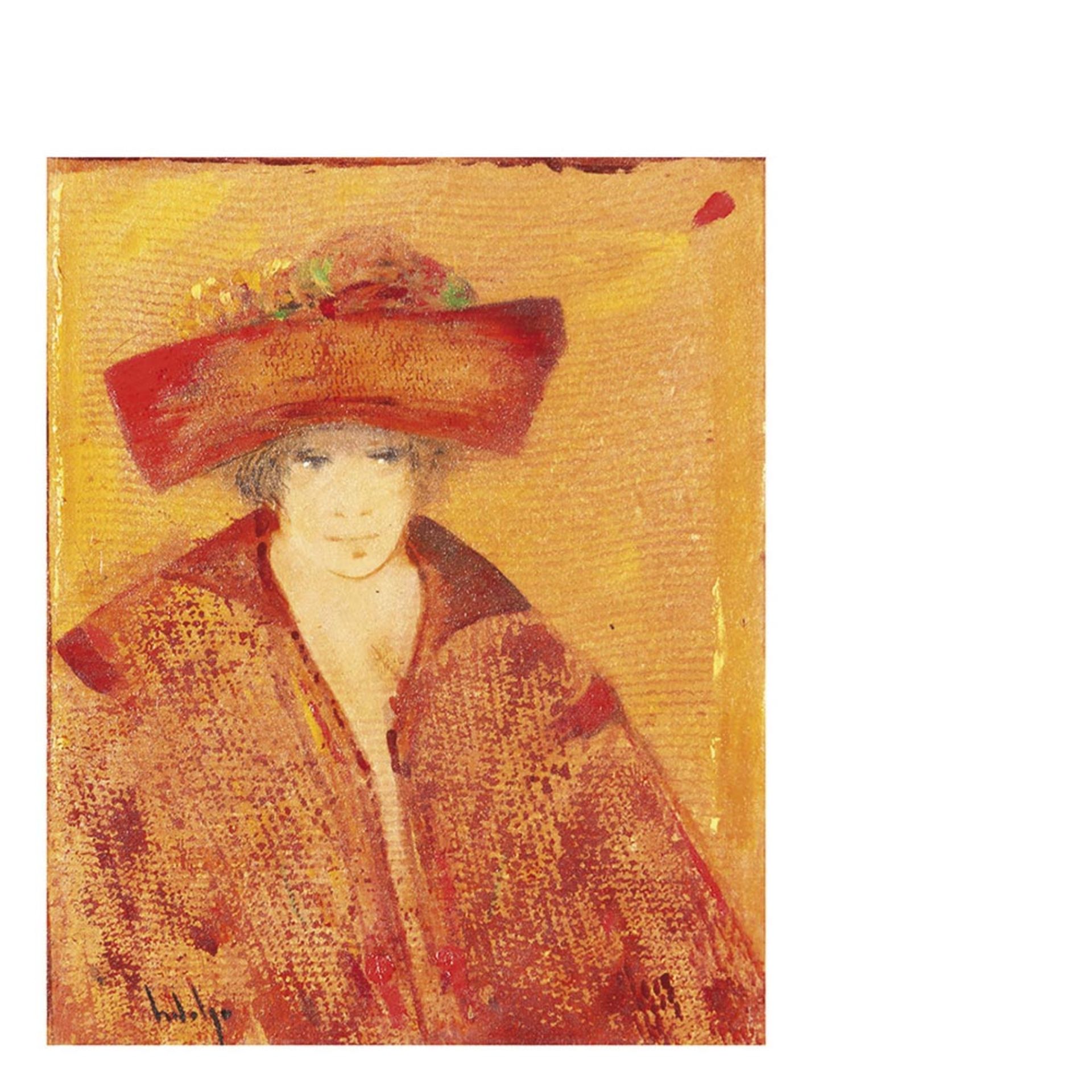 Woman with hat. Oil on panel Joaquim Hidalgo (Cantallops, Girona, 1933-2011) Mujer con sombrero. - Bild 2 aus 3