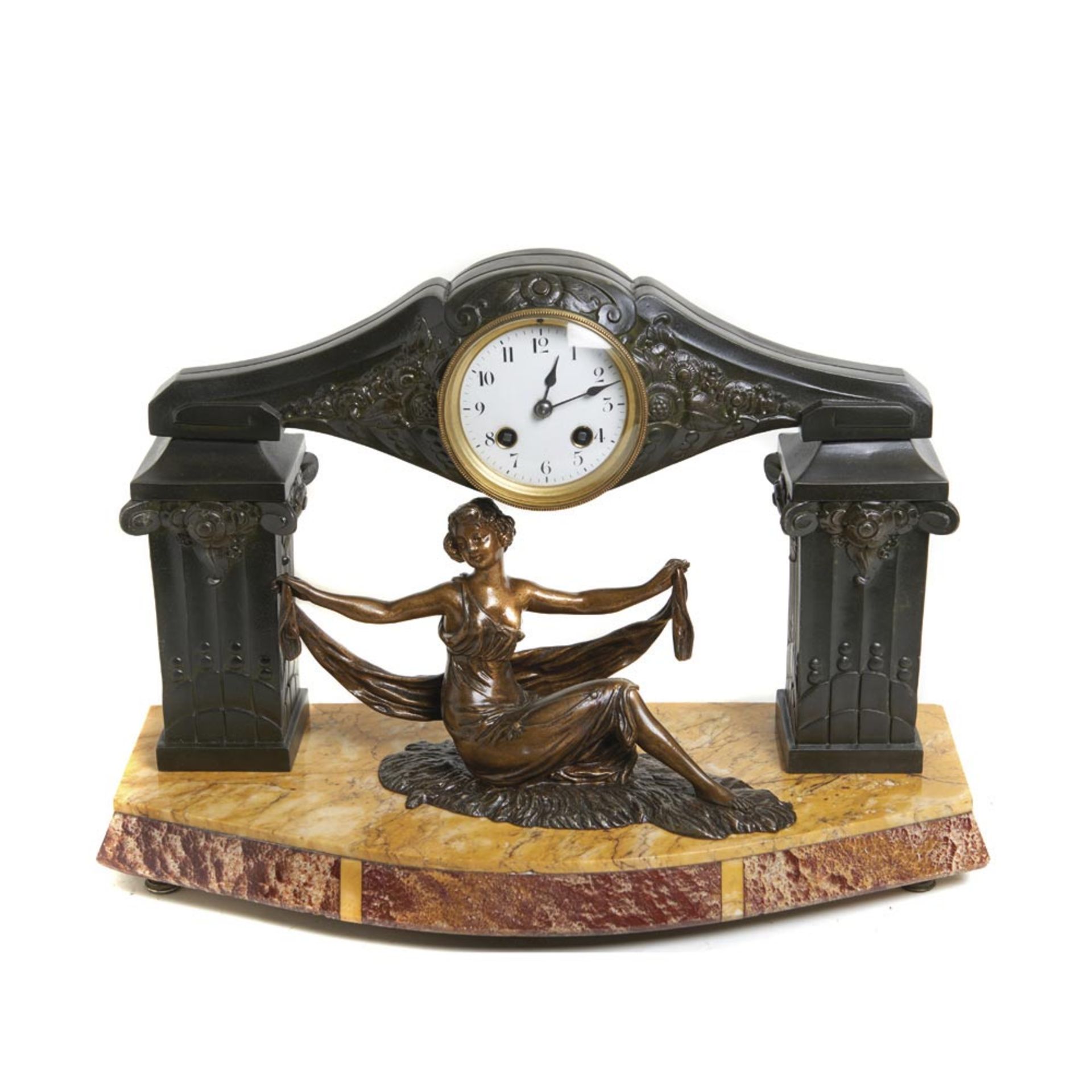 Patinated calamine and marble Art Deco table clock. Reloj de sobremesa Art Deco en calamina patinada - Bild 2 aus 3