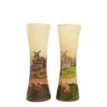 French Art Nouveau enamelled glass pair vases, c.1910. François-Théodore Legras (Vosges, Francia,