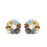 Alen Dione, gold, diamond, pearl and enamel flowers earrings Pendientes diseño floral de la firma