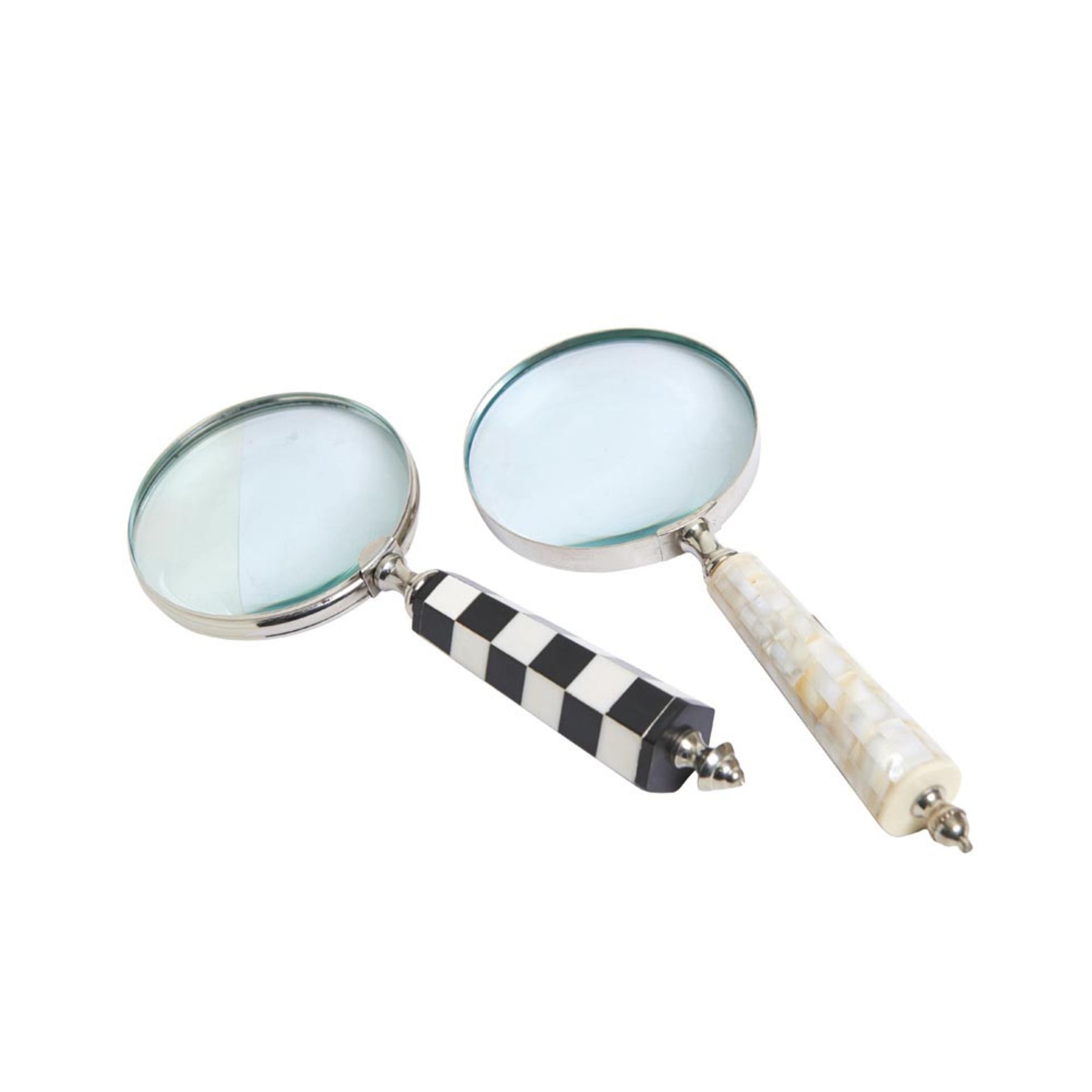 Metal, mother of pearl, ebony and bone magnifying glasses. Lote de dos lupas en metal y plaqué en - Bild 2 aus 3